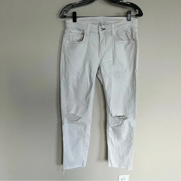 Rag & Bone Dre Low Rise Ankle Slim Boyfriend Jeans White W/ Holes Denim Women 26 - Picture 2 of 9
